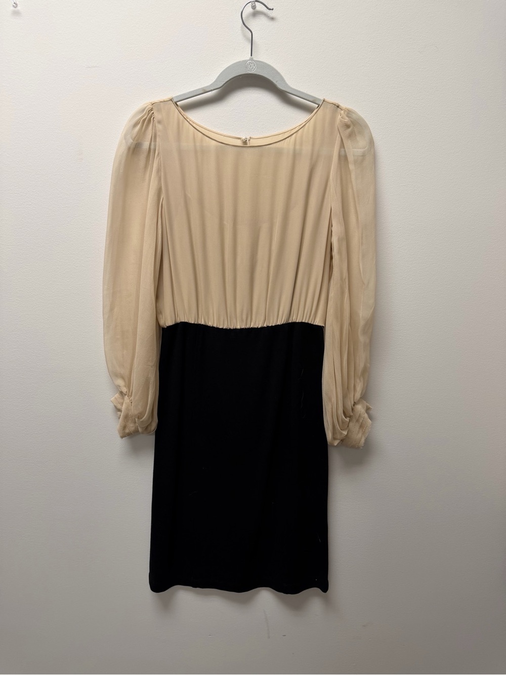 Alice + Olivia Two-Tone Cream Blouse & Black Skirt Long-Sleeve Dress